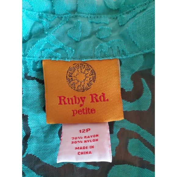 Ruby Rd. Womens Green Lace Blouse Button Down Sheer Top Size 12P 3/4 Sleeves - Picture 3 of 7